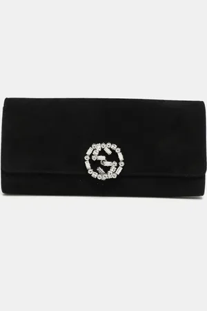 Gucci Crystal Embellished Suede Interlocking G Broadway Clutch