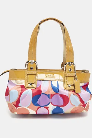 Coach Op Art Scarf Print Satin and Patent Leather Soho Tote