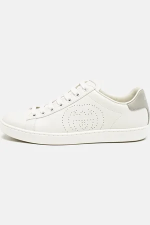 Gucci /Grey Leather Perforated Interlocking G Ace Sneakers Size 34.5
