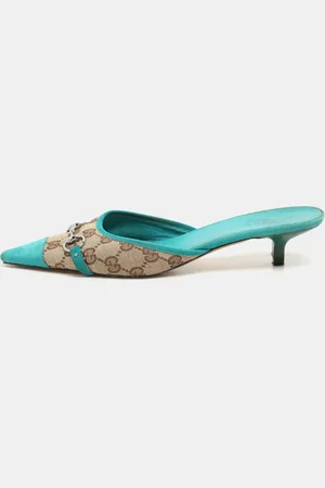 Gucci /Beige GG Canvas and Suede Horsebit Mules Size 37.5