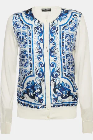 Dolce & Gabbana /Blue Majolica Print Silk Buttoned Cardigan M