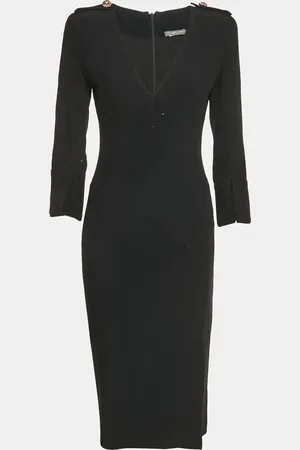 Alexander McQueen Crepe V-Neck Midi Dress S