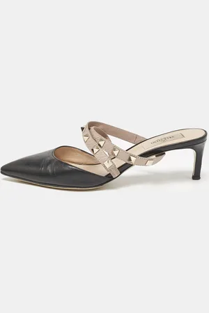 VALENTINO /Beige Leather Rockstud Heel Mules Size 37