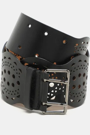 Alaïa Leather Laser Cut Buckle Waist Belt 70CM