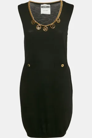 Moschino Black Wool Knit Neck Embellished Mini Dress M