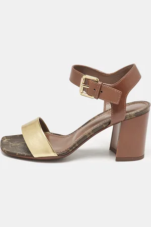 LOUIS VUITTON /Gold Leather Bloom Ankle Strap Sandals Size 36