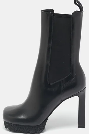 OFF-WHITE Leather Sponge Chelsea Heeled Ankle Length Boots Size 36