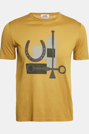 Hermès Mustard Printed Cotton Crew Neck T-Shirt XS