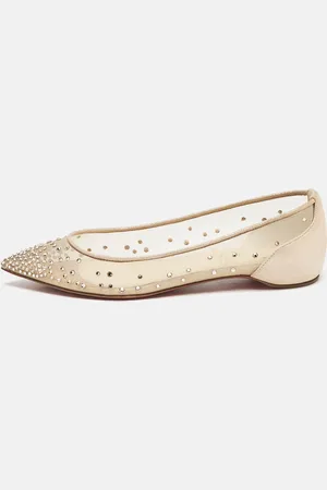 Christian Louboutin Embellished Mesh Follies Strass Pointed Toe Ballet Flats Size 34.5