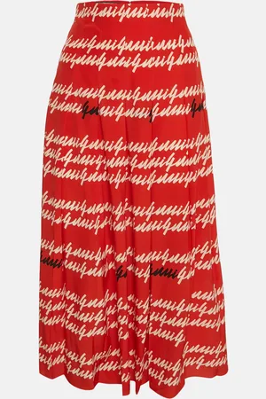Gucci Letters Print Silk Pleated Midi Skirt S