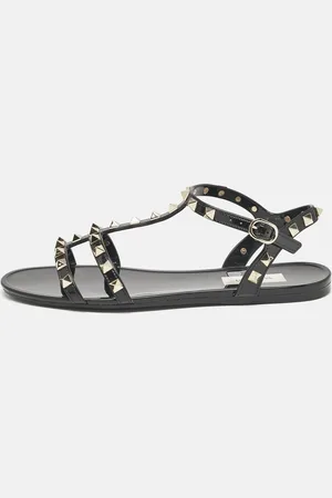 VALENTINO Rubber Rockstud Ankle Strap Flat Sandals Size 38