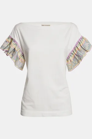 Emilio Pucci Jersey Printed Silk Ruffled Sleeve T-Shirt M