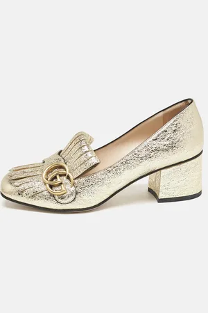 Gucci Metallic Foil Leather GG Marmont Fringe Pumps Size 37