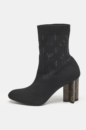 LOUIS VUITTON Monogram Knit Fabric Silhouette Ankle Boots Size 39