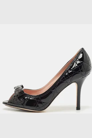 Dior Cannage Patent Leather Bow Peep Toe Pumps Size 36.5