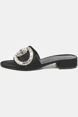 Gucci Suede Maxime Crystal Embellished Slide Sandals Size 37.5