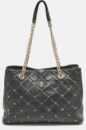 Carolina Herrera Logo Embossed Quilted Leather Studded Chain Tote