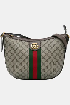 Gucci Brown Small GG Supreme Web Ophidia Half Moon Crossbody