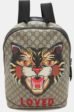 Gucci GG Soft Supreme Canvas Angry Cat Print Backpacks