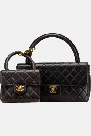 CHANEL Lambskin Parent Child Kelly Set Top Handle Bag