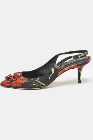 Dolce & Gabbana Brocade Fabric Crystal Embellished Slingback Pumps Size 40.5