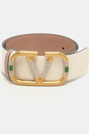 VALENTINO Leather VLOGO Crystal Embellished Buckle Belt 70CM