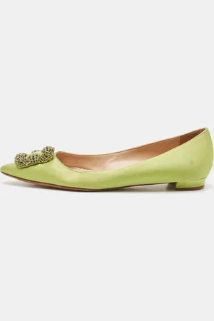 Manolo Blahnik Satin Hangisi Crystal Embellished Ballet Flats Size 39.5