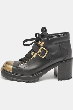 Miu Miu LLather Block Heel Ankle Combat Boots Size 36