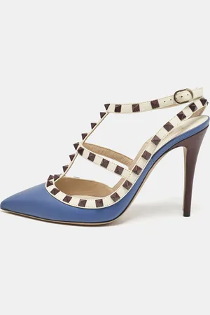 VALENTINO /White Leather Rockstud Caged Ankle Strap Pumps Size 39