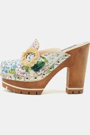 Dolce & Gabbana Hydrangea Print Patent Leather Taormina Platform Clogs Size 39.5