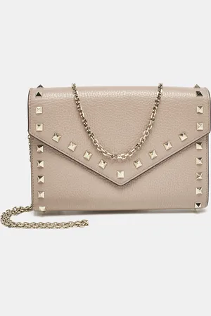 VALENTINO Leather Rockstud Envelope Wallet on Chain