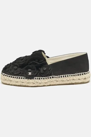 CHANEL Nubuck Leather CC Camelia Applique Espadrille Flats Size 39