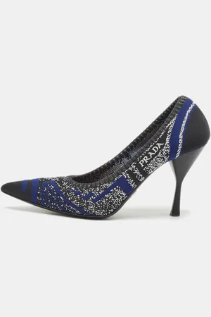 Prada /Black Printed Knit Fabric Pointed Toe Pumps Size 37.5