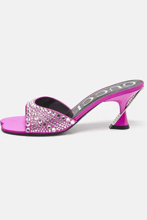 Gucci Satin Galactica Crystal Embellished Slide Sandals Size 37