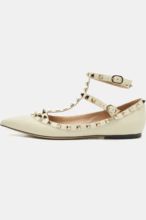 VALENTINO Leather Rockstud Caged Ankle Strap Ballet Flats Size 38.5