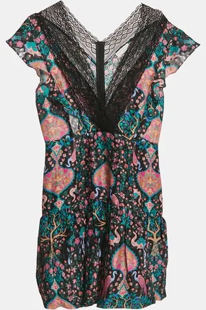 Sandro Printed Ruffled Lace Trim Detail Mini Dress L