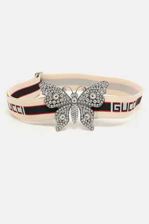 Gucci White Elastic Band Crystals Embellished Butterfly Waist Belt 85CM