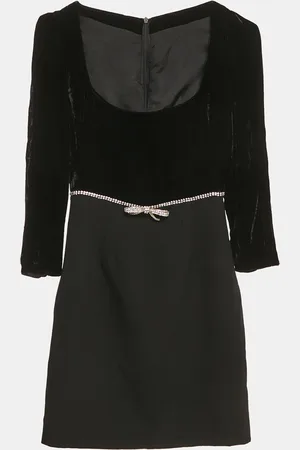 Miu Miu Velvet and Wool Crystal Bow Detail Mini Dress XS