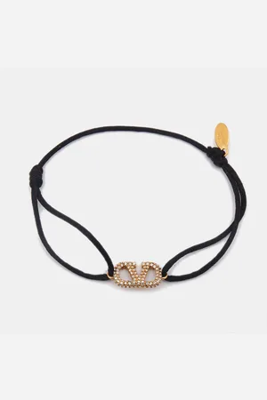 VALENTINO Vlaentino Vlogo Crystals Tone Cord Bracelet