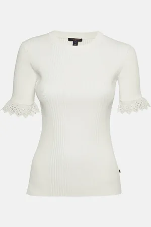 LOUIS VUITTON Broderie Anglaise Trim Rib Knit Top S