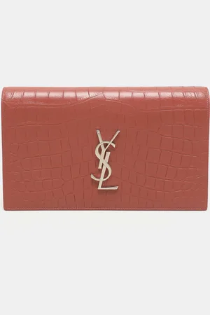 Saint Laurent Saint Laurent Nude Rose Croc Embossed Leather Monogram Clutch