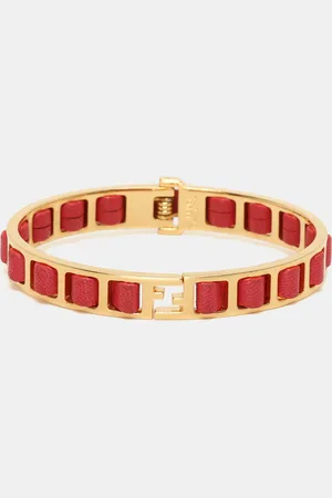 Fendi Gold Tone Leather The sta Bangle Bracelet S