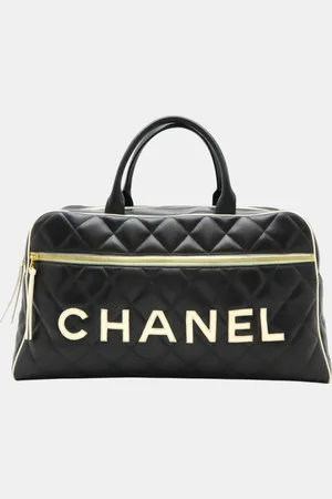 CHANEL White Leather Matelasse Bowling Boston Bag