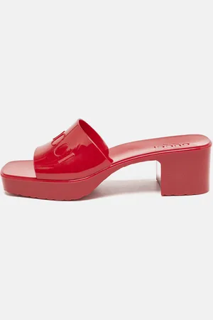 Gucci Dark Rubber Block Heel Slide Sandals Size 40