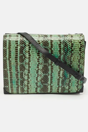 Alexander Wang /Black Python and Leather Flap Shoulder Bag