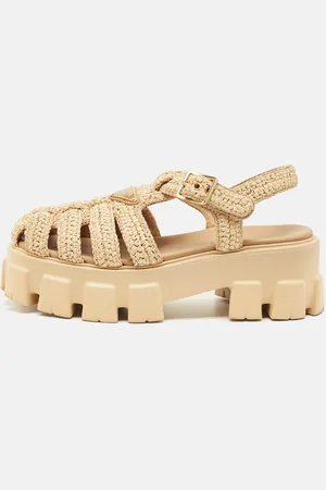 Prada Raffia Monolith Platform Sandals Size 38