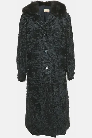 VALENTINO Vintage Real Fur Trim Collar Shearling Overcoat L