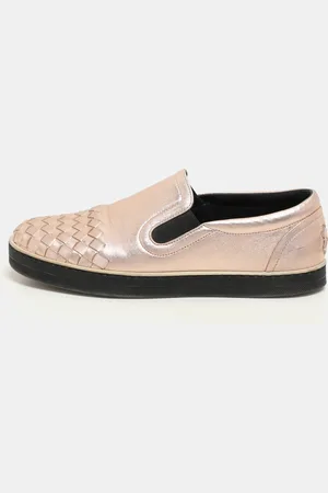 Bottega Veneta Rose Gold Intrecciato Leather Slip On Sneakers Size 37