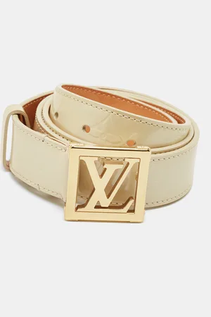 LOUIS VUITTON Blanc Corail Monogram Vernis LV Frame Belt 90 CM