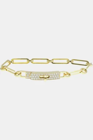 Hermès 18K Gold Diamond Kelly PM Charm Bracelet